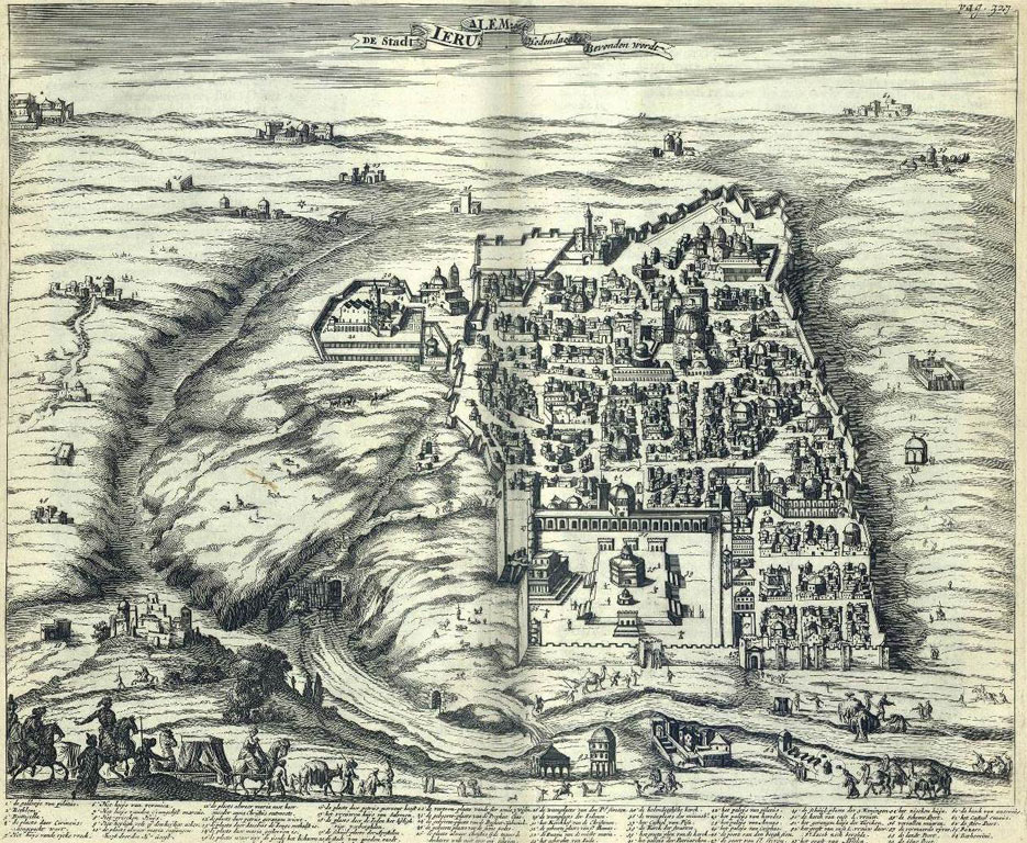 Dapper, map of Jerusalem, 'De Stadt Ierusalem zoot Hedendaeghs Bevonden wordt' Amsterdam, 1677, NLI 